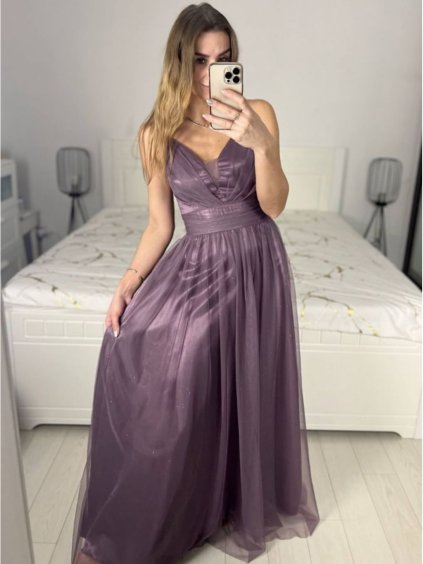 Šaty dlouhé společenské na ramínka dámské (S/M ONE SIZE) ITALSKÁ MÓDA IMC23435/DUR (Velikost S/M/L, Barva béžová)