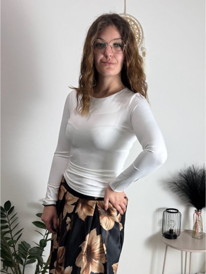 Tričko elegantní dlouhý rukáv dámské (XS/S/M ONE SIZE) ITALSKá MóDA IMM23M31346/DUR (Velikost XS/S/M, Barva bílá)
