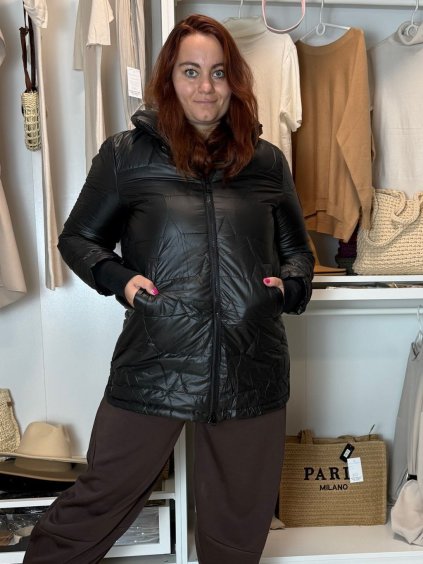 Bunda podzimní s kapucí na zip dlouhý rukáv dámská nadrozměr ANNA (3XL - 7XL) SWEST IMWSW25C20B8505-1/DU (Velikost 3XL, Barva Černá)