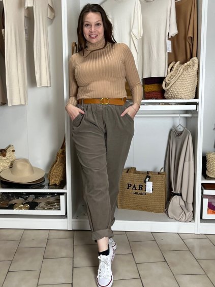 Kalhoty manžestrové s páskem dámské NALA (S/M/L ONE SIZE) ITALSKÁ MÓDA IMSM251151/DU (Velikost S/M/L, Barva hnědá)
