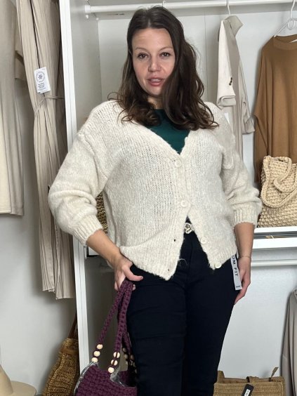 Cardigan krátký na knoflík dlouhý rukáv dámský MERYL (S/M/L ONE SIZE) ITALSKÁ MÓDA IMWGB251111/DU (Velikost S/M/L, Barva sv. béžová)