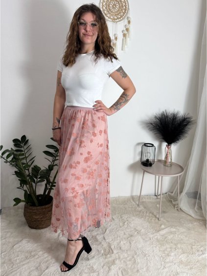 Sukně letní dlouhá dámská (S/M/L ONE SIZE) ITALSKÁ MÓDA IMSH25SL202/DR (Velikost S/M/L, Barva růžová starorůžová)