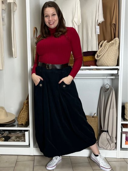 Sukně s páskem manžestrová dámská RAMONA (S/M/L ONE SIZE) ITALSKá MóDA IMSM251154/DU (Velikost S/M/L, Barva Černá)