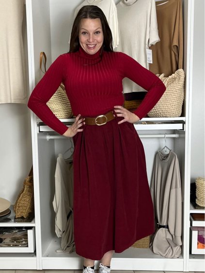 Sukně s páskem manžestrová dámská MONA (S/M/L ONE SIZE) ITALSKá MóDA IMSM251155/DU (Velikost S/M/L, Barva vínová)