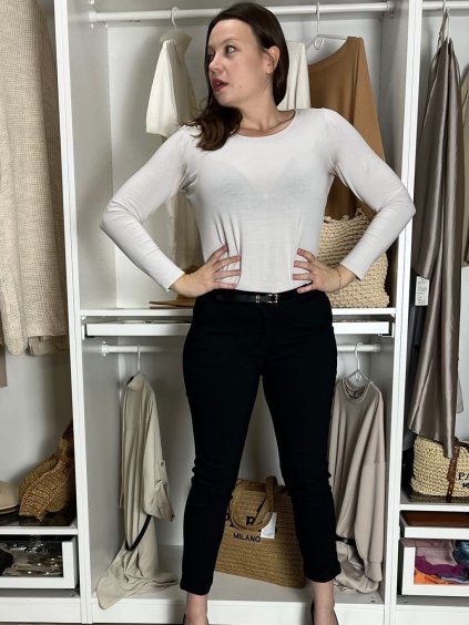 Kalhoty s páskem dlouhé dámské nadrozměr (S-2XL)  ITALSKÁ MÓDA IMPLI252825/DU (Velikost S, Barva Černá)