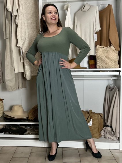 Šaty dlouhé volnočasové dlouhý rukáv dámské ALEX (S/M/L ONE SIZE) ITALSKÁ MÓDA IM425574/DUR (Velikost S/M/L, Barva modrá petrolejová)