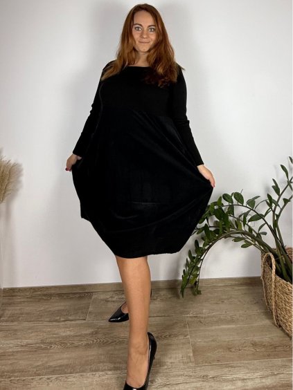 Šaty volnočasové dlouhý rukáv dámské nadrozměr KLAUDIA (44/46/48 ONE SIZE) ITALSKÁ MÓDA IM425559/DR (Velikost 44/46/48, Barva Černá)