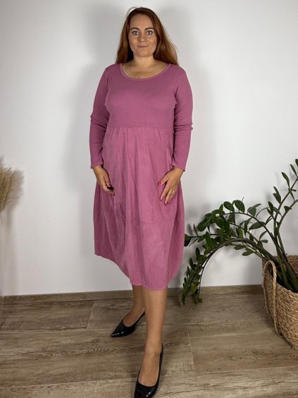 Šaty volnočasové dlouhý rukáv dámské nadrozměr KLAUDIA (44/46/48 ONE SIZE) ITALSKÁ MÓDA IM425559