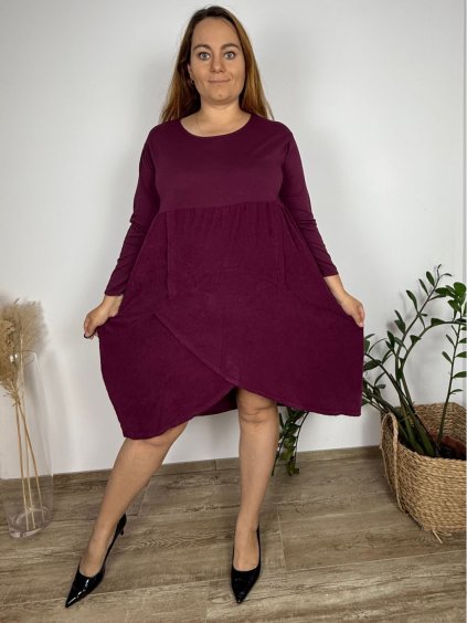 Šaty volnočasové dlouhý rukáv dámské nadrozměr SELMA (48/50/52 ONE SIZE) ITALSKÁ MÓDA IMSM251130