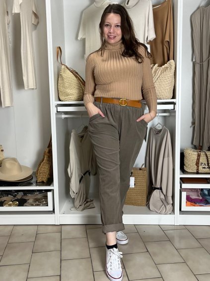 Kalhoty manžestrové s páskem dámské NALA (S/M/L ONE SIZE) ITALSKÁ MÓDA IMSM251151