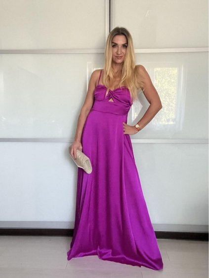 Šaty dlouhé elegantní saténové na ramínka dámské (S/M/L ONE SIZE) ITALSKÁ MÓDA IMPBB25B26588/DU (Velikost S/M/L, Barva béžová)