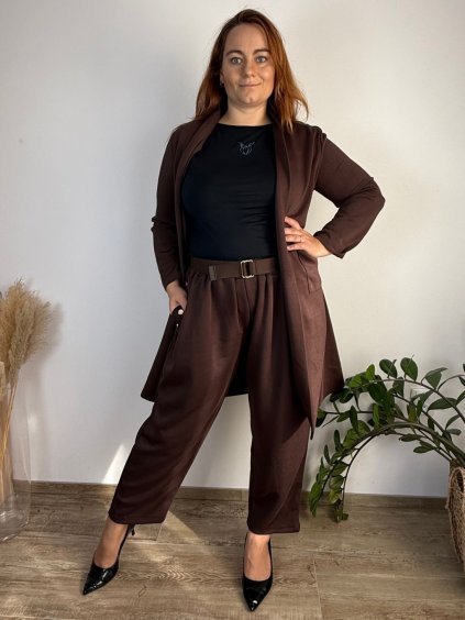 Cardigan s kapsami dlouhý rukáv dámský nadrozměr GITA (46/48/50 ONE SIZE) ITALSKÁ MÓDA IMC25337/DUR (Velikost 46/48/50, Barva Černá)