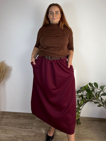 Sukně teplá s páskem dámská nadrozměr GABI (46/48/50 ONE SIZE) ITALSKÁ MÓDA IM425698/DUR (Velikost 46/48/50, Barva Černá)