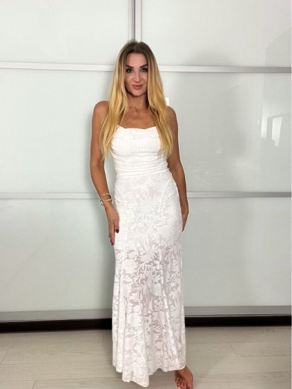 Šaty dlouhé společensky svatební na ramínka dámské (S/M/L ONE SIZE) ITALSKÁ MÓDA IMPBB25B26716/DU (Velikost S/M/L, Barva bílá)