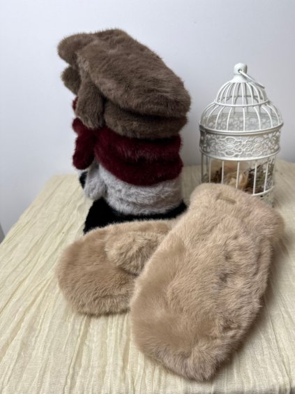 Rukavice palčáky zimní s kožíškem  dámské (ONE SIZE) BEST EMILIE LIS25ST-502/DUR (Velikost ONE SIZE, Barva béžová)