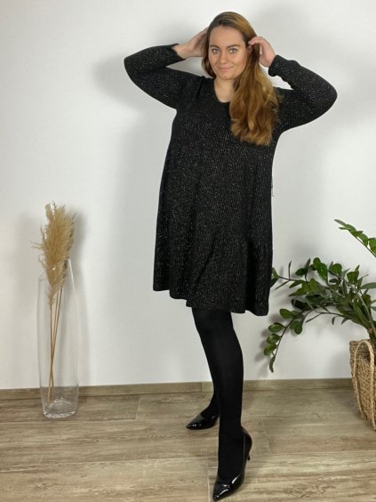 Šaty teplé dlouhý rukáv dámské nadrozměr GIZA (52/54/56 ONE SIZE) ITALSKÁ MÓDA IM425807/DUR (Velikost 52/54/56, Barva Černá)