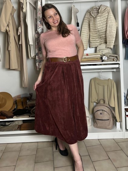 Sukně manžestrová s páskem dámská (S/M/L ONE SIZE) ITALSKÁ MÓDA IMPLU2552123/DU (Barva hnědá)