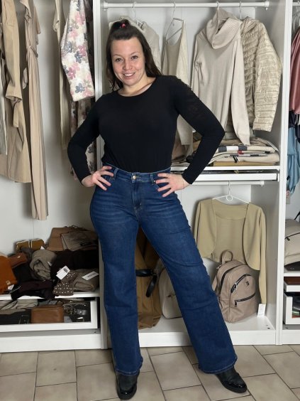 Rifle široké nohavice dlouhé dámské MILA (34-42) GOODIES GOD25DJ2517/DUR (Velikost 34, Barva modrá)