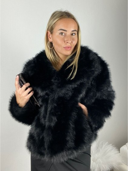 Kabátek kožich chlupatý zimní dlouhý rukáv dámský (S/M/L ONE SIZE) ITALSKÁ MÓDA IMM259411LS/DUR (Velikost S/M/L, Barva Černá)
