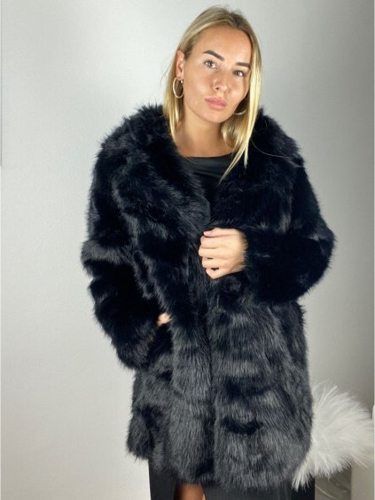Kabátek kožich chlupatý zimní dlouhý rukáv dámský (S/M/L ONE SIZE) ITALSKÁ MÓDA IMSM25HTW-1340/DUR (Velikost S/M/L, Barva Černá)