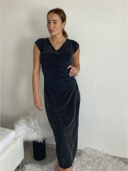 Šaty dlouhé elegantní společenské bez rukávu dámské nadrozměr (40-50) POLSKÁ MÓDA PMFF24LIMA/DUR (Velikost 40, Barva Černá)