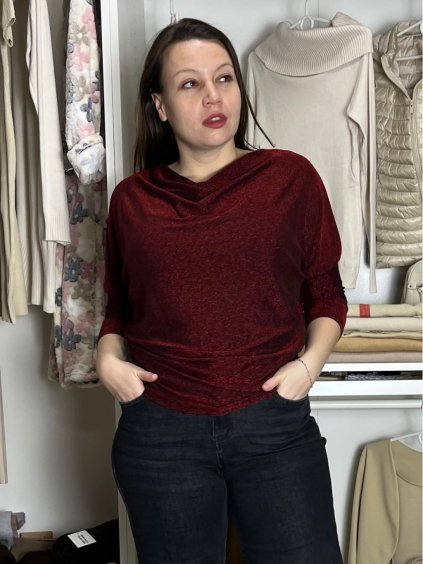 Tunika třpytivá dlouhý rukáv dámská (S/M/L ONE SIZE) ITALSKÁ MÓDA IMD251116/DU (Velikost S/M/L, Barva vínová)