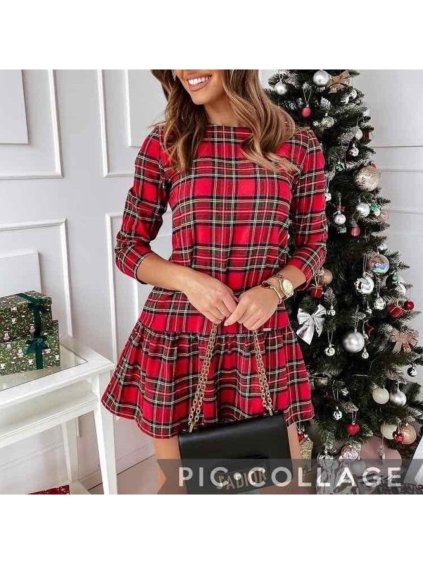 Šaty vánoční dlouhý rukáv dámské (S/M ONE SIZE) ITALSKÁ MÓDA IMWB218419 (Velikost S/M, Barva červená)