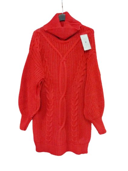 Šaty pletené/svetr prodloužený rolák dámský (M/L ONE SIZE) ITALSKá MóDA IM4226548/DU (Velikost M/L, Barva červená)