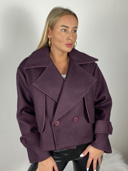 Kabátek krátký oversize dlouhý rukáv dámské (S/M/L ONE SIZE) ITALSKÁ MÓDA IMPLU251111/DU (Velikost S/M/L, Barva fialová)