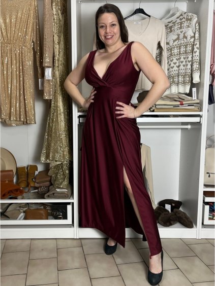 Šaty elegantní společenské dlouhé na ramínka dámské (L/XL ONE SIZE) ITALSKÁ MÓDA IM325100/DUR (Velikost L/XL, Barva hnědá)