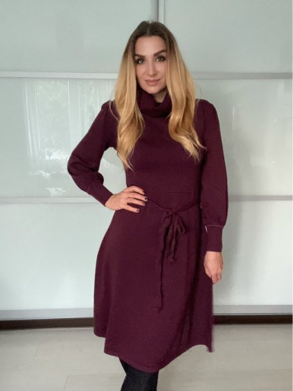 Šaty úpletové dlouhý rukáv dámské (S/M/L ONE SIZE) ITALSKÁ MÓDA IMSM251152/DU (Velikost S/M/L, Barva hnědá)