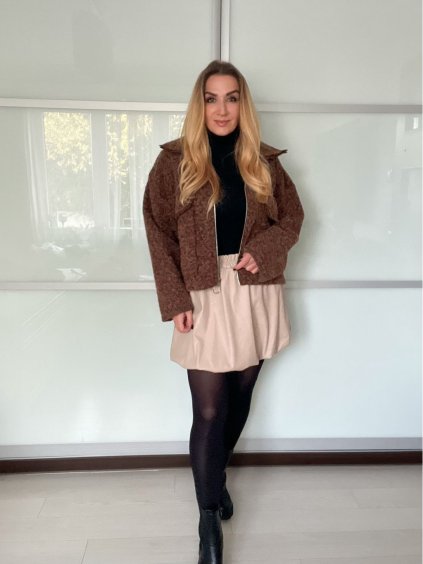 Kabátek oversize teplý dlouhý rukáv dámský (M/L/XL ONE SIZE) ITALSKÁ MÓDA IMWKH251115/DUR (Velikost M/L/XL, Barva béžová)