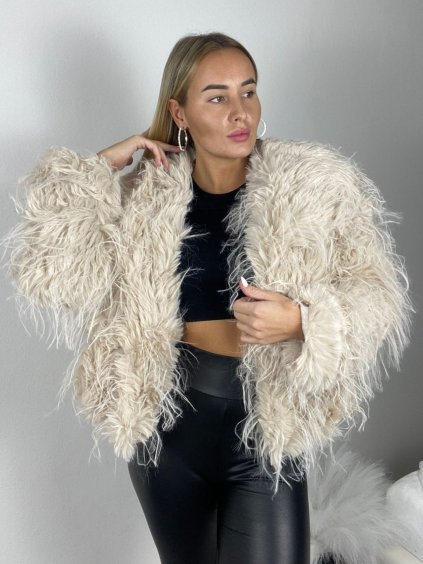 Kabátek kožich chlupatý zimní dlouhý rukáv dámský (S/M/L ONE SIZE) ITALSKÁ MÓDA IMWAR2583102-3/DR (Velikost S/M/L, Barva béžová)