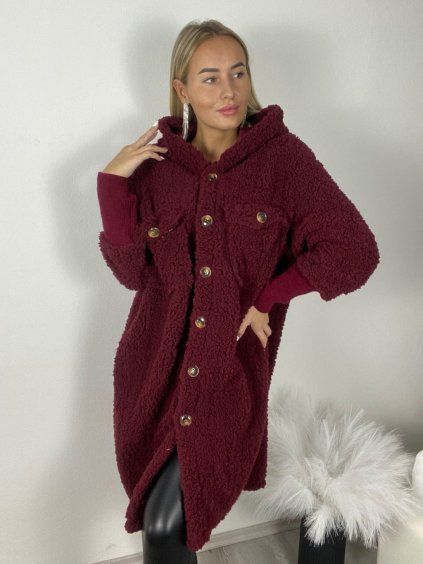 Kabát beránkový oversize na knoflíky dlouhý rukáv dámský (M/L/XL ONE SIZE) INDICKÁ MÓDA IMWK251111/DUR (Velikost M/L/XL, Barva Černá)