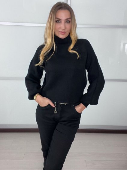 Svetr úpletový s rolákem dlouhý rukáv dámský (S/M/L ONE SIZE) ITALSKÁ MÓDA IMC25560/DU (Velikost S/M/L, Barva Černá)