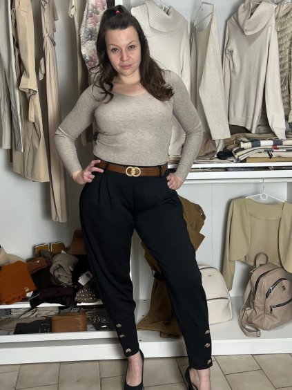 Kalhoty elegantní s páskem dámské (S/M/L ONE SIZE) ITALSKÁ MÓDA IMWKK2511775/DU (Velikost S/M/L, Barva Černá)