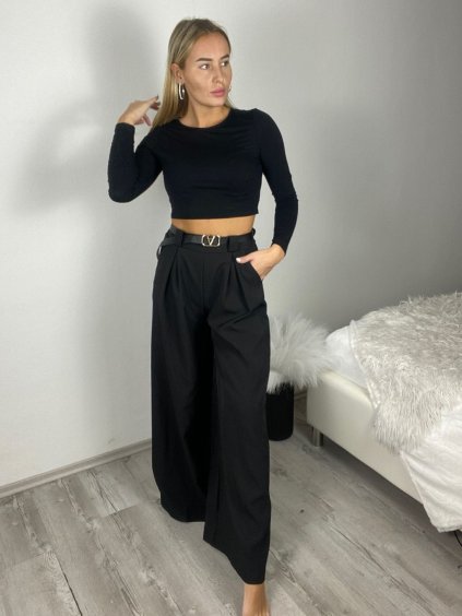 Kalhoty elegantní s páskem dámské (S/M/L ONE SIZE) ITALSKÁ MÓDA IMC25089/DR (Velikost S/M/L, Barva Černá)