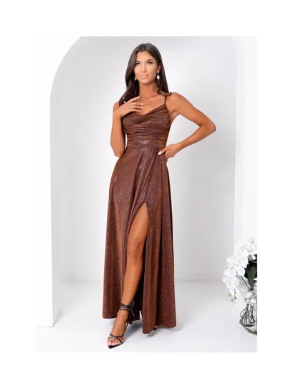 Šaty dlouhé společenské třpytivé na ramínka dámské VALERIA (32-40) POLSKÁ MÓDA PMLAM25001171