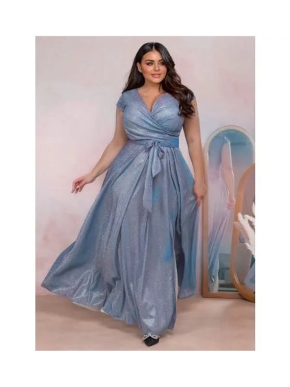 Šaty dlouhé společenské třpytivé bez rukávu dámské nadrozměr AMANDA (42-52) POLSKÁ MÓDA PMLAM2502024-1