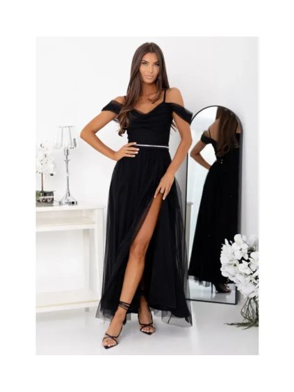 Šaty dlouhé společenské na ramínka dámské KIARA (32-38) POLSKÁ MÓDA PMLAM250011281-2