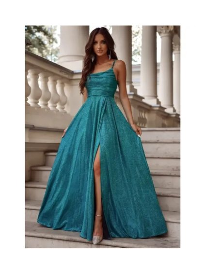 Šaty dlouhé společenské třpytivé na ramínka dámské VALERIA (34-40) POLSKÁ MÓDA PMLAM25001171-3