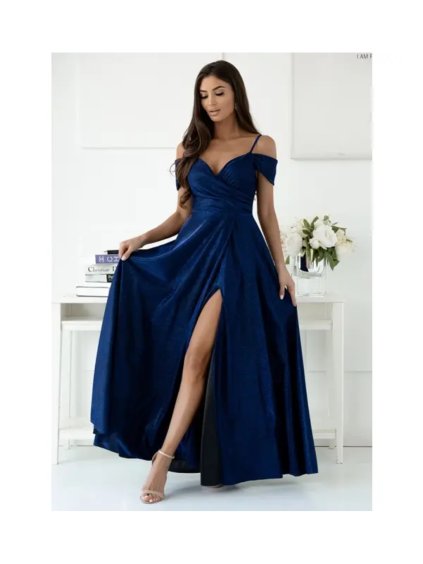 Šaty dlouhé společenské třpytivé na ramínka dámské VALENTINE (34-40) POLSKÁ MÓDA PMLAM25001117-3