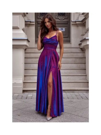 Šaty dlouhé společenské třpytivé na ramínka dámské VALERIA (32-38) POLSKÁ MÓDA PMLAM25001171-5