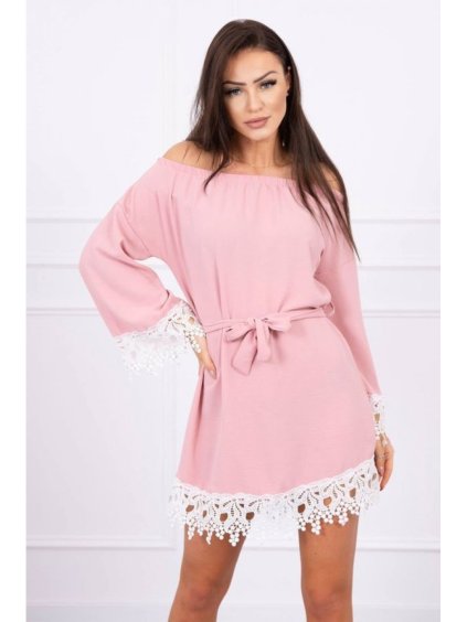 Šaty elegantní dlouhý rukáv s krajkou dámské (S/L) ITALSKÁ MÓDA KSI-9034/DU