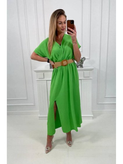 Světle zelené dlouhé šaty s ozdobným páskem (Velikost 0, Barva 0)