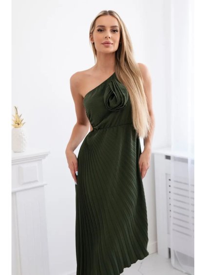 Plisované šaty s khaki květinou (Velikost 0, Barva 0)