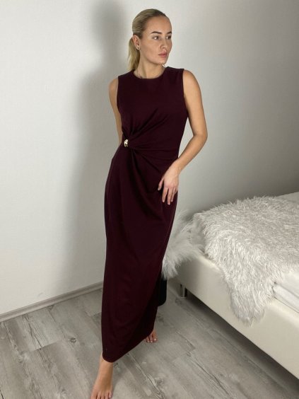 Šaty dlouhé elegantní společenské  dámské VANES (S/M/L ONE SIZE) ITALSKÁ MÓDA IMPLU2627569/DUR (Velikost S/M/L, Barva vínová)