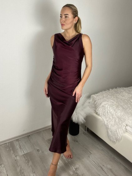 Šaty dlouhé elegantní společenské  dámské EMA (S/M/L ONE SIZE) ITALSKÁ MÓDA IMPLU2627418/DUR (Velikost S/M/L, Barva vínová)