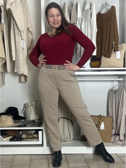 Kalhoty elegantní s páskem dámské BELLA (S/M/L ONE SIZE) ITALSKÁ MÓDA IMD25251