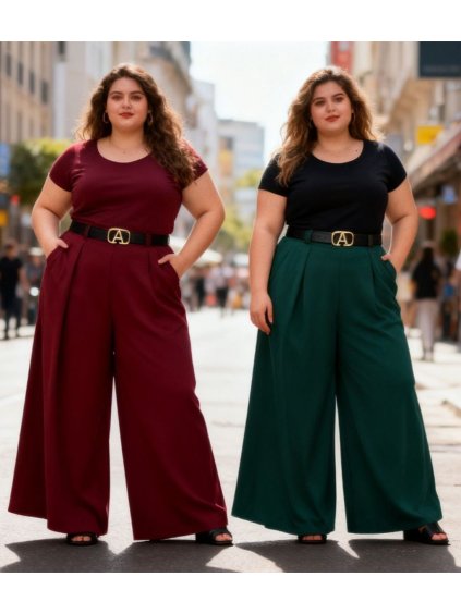 Kalhoty elegantní s páskem dámské nadrozměr (42/44/46 ONE SIZE) ITALSKÁ MÓDA IM425796